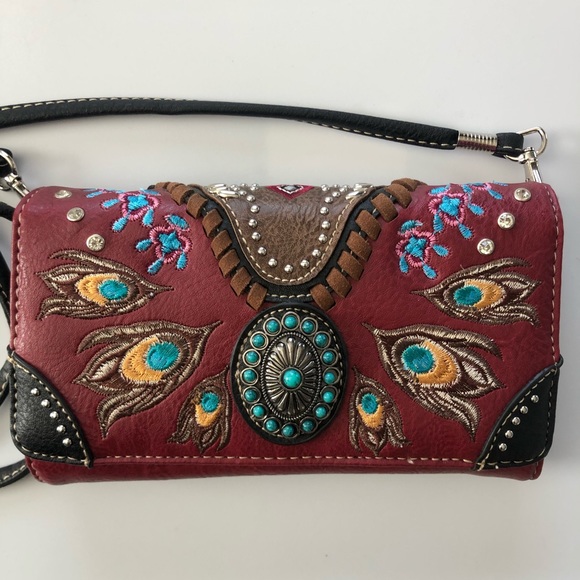 Crossbody Wallet Southwestern Style Red - Picture 4 of 9